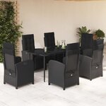 vidaXL Ensemble à manger de jardin coussins 7Pièces Noir Résine tressée