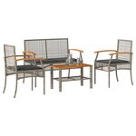 vidaXL Salon de jardin 4 Pièces avec coussins Gris Résine tressée