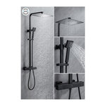 Colonne de douche OCEANIC - Mitigeur thermostatique corps froid - Pomme haute carrée 30x30 cm - Noir mat