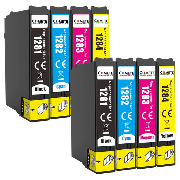COMETE, Entreprise française - T1285-8 Cartouches d'encre Compatibles avec EPSON T1285 Renard T1281 T1282 T1283 T1284 - pour Epson Stylus T22 Office BX305F BX305FW SX125 SX130 SX230 -2 noirs 2 cyan 2 magenta 2 jaunes
