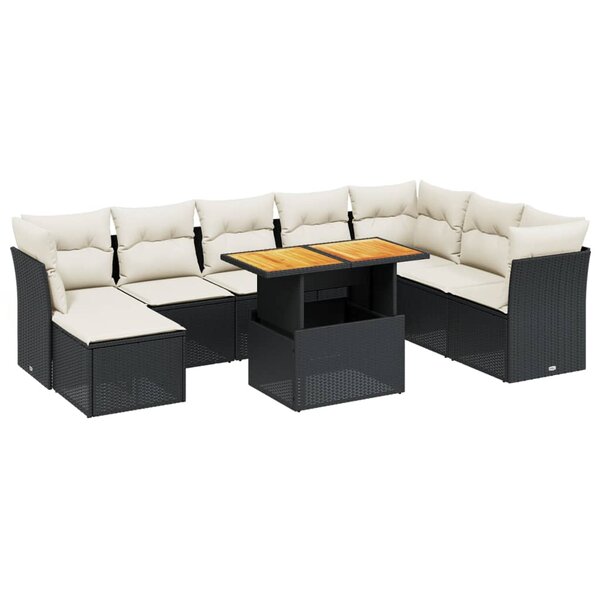 vidaXL Salon de jardin 9 Pièces avec coussins noir résine tressée