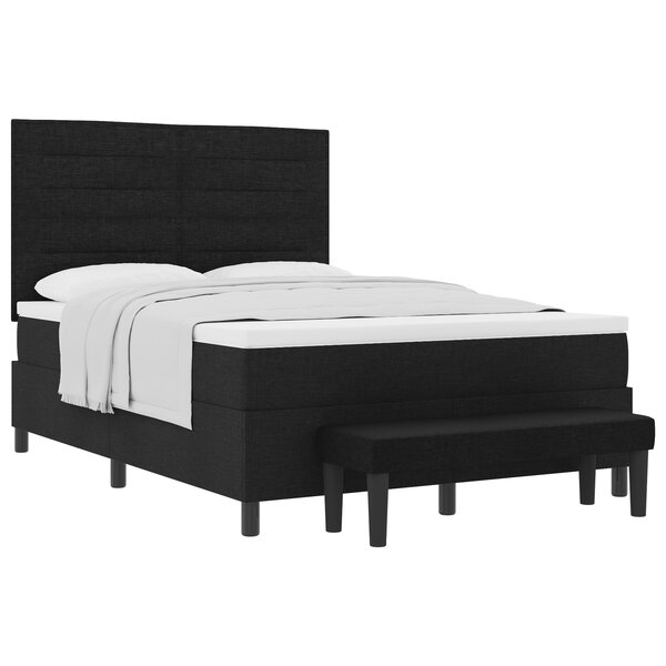 vidaXL Lit avec sommier à ressorts avec matelas et banc noir 140x200 cm en tissu