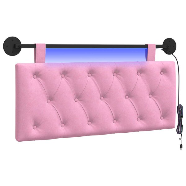 vidaXL Tête de lit suspendue Avec lumière LED Rose Tissu