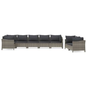 Salon de jardin meuble d'extérieur ensemble de mobilier 8 pièces avec coussins gris résine tressée 02_0017619