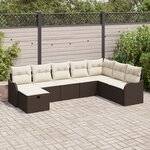 Ensemble de canapés de jardin 8 pièces avec coussins en rotin poly marron