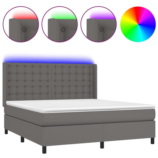 vidaXL Sommier à lattes de lit matelas LED Gris 180x200 cm Similicuir