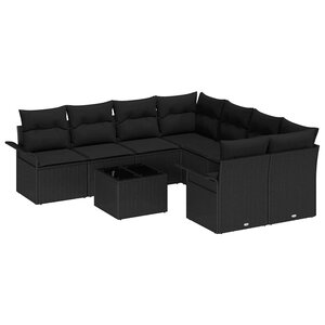 vidaXL Ensemble de canapé de jardin avec coussin 9 Pièces Noir polyrotin