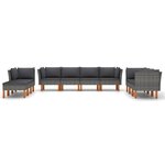 Salon de jardin meuble d'extérieur ensemble de mobilier 10 pièces avec coussins résine tressée gris 02_0015133