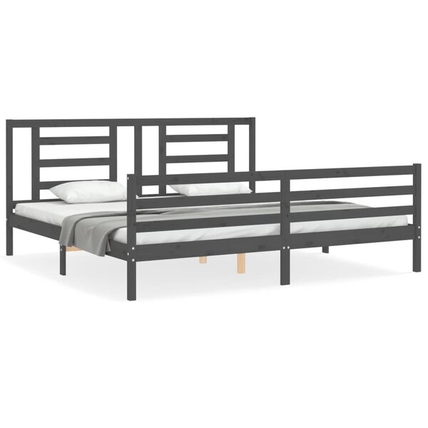 vidaXL Cadre de lit avec tête de lit gris 200x200 cm bois massif