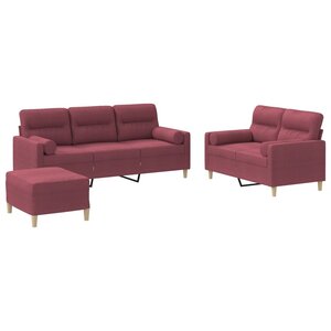 vidaXL Ensemble de canapés 3 Pièces avec coussins rouge bordeaux tissu