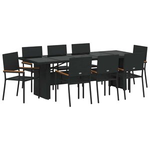 vidaXL Ensemble de salle à manger pour jardin 9 Pièces Noir polyrotin