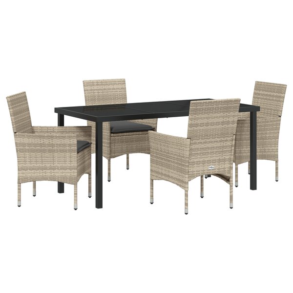 vidaXL Ensemble de Salle à Manger de Jardin 5 Pièces avec Coussins en Rattan Synthétique Gris Clair