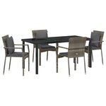 vidaXL Ensemble de salle à manger de jardin 5 pièces avec coussins gris en poly rotin