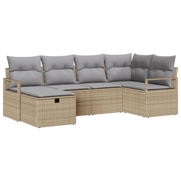 Ensemble de canapé de jardin 6 pièces avec coussins en rotin poly beige