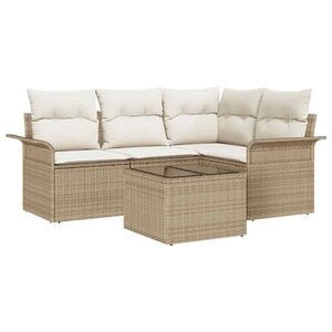 vidaXL Ensemble de canapé de jardin avec coussin 5 Pièces Beige polyrotin