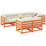 vidaXL Salon de jardin 7 Pièces avec coussins cire marron bois pin massif