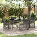 Ensemble de salle à manger de jardin de 5 pièces avec coussins Gris Poly Rattan