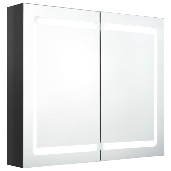 vidaXL Armoire de salle de bain à miroir LED noir brillant 80x12x68 cm