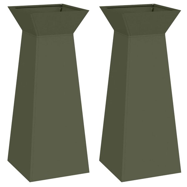 vidaXL Jardinière à pilier 2 Pièces Olive 40 x 40 x 100 cm Acier