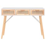 vidaXL Table console Blanc 105x30x75 cm Bois massif pin /rotin naturel