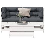 vidaXL Salon de jardin 3 Pièces avec coussins blanc bois de pin massif