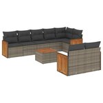 vidaXL Salon de jardin 9 Pièces avec coussins gris résine tressée