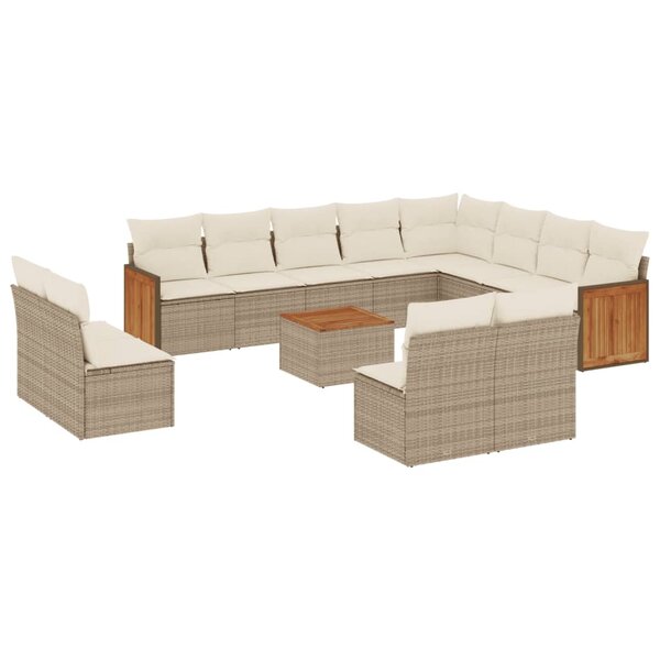 vidaXL Salon de jardin avec coussins 13 Pièces beige résine tressée