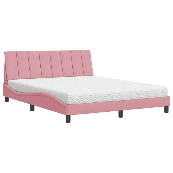 vidaXL Lit avec matelas Hanko rose 160x200 cm velours