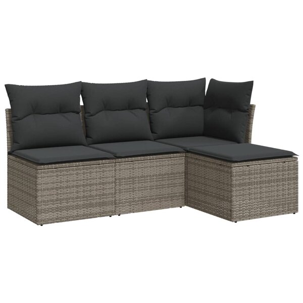 vidaXL Salon de jardin 4 Pièces avec coussins gris résine tressée