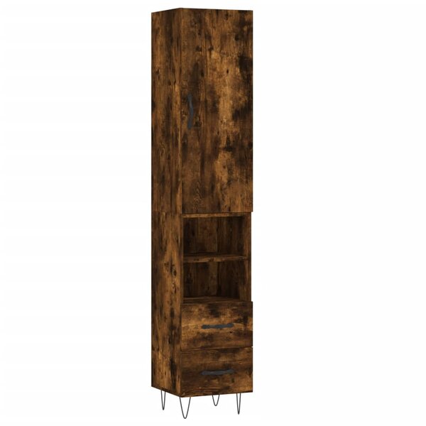 vidaXL Buffet haut Chêne fumé 34 5x34x180 cm Bois d'ingénierie