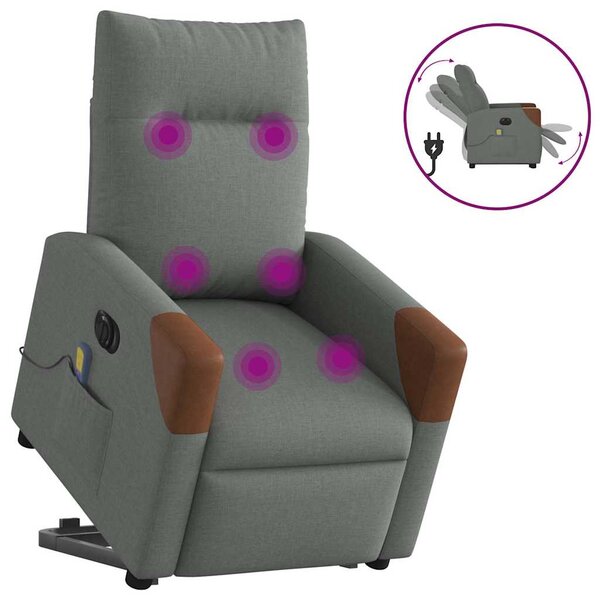 vidaXL Fauteuil inclinable de massage électrique Gris foncé Tissu