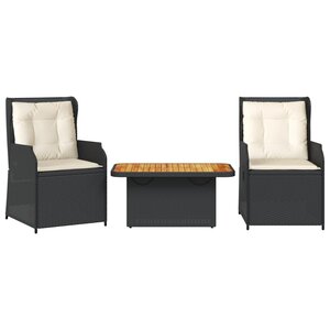 vidaXL Salon de jardin 3 Pièces avec coussins Noir Résine tressée