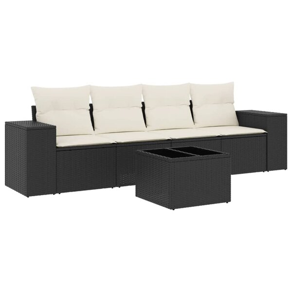 vidaXL Salon de jardin 5 Pièces avec coussins noir résine tressée