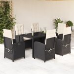 vidaXL Ensemble à manger de jardin coussins 7Pièces Noir Résine tressée