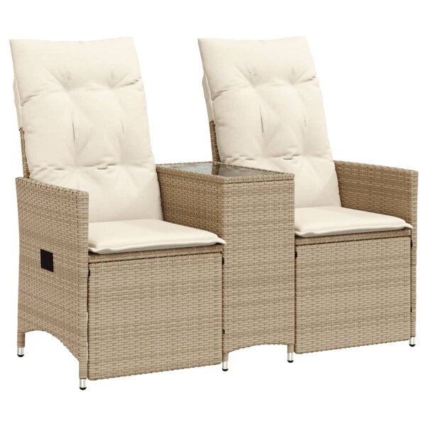 vidaXL Canapé de jardin inclinable 2 places avec table beige rotin