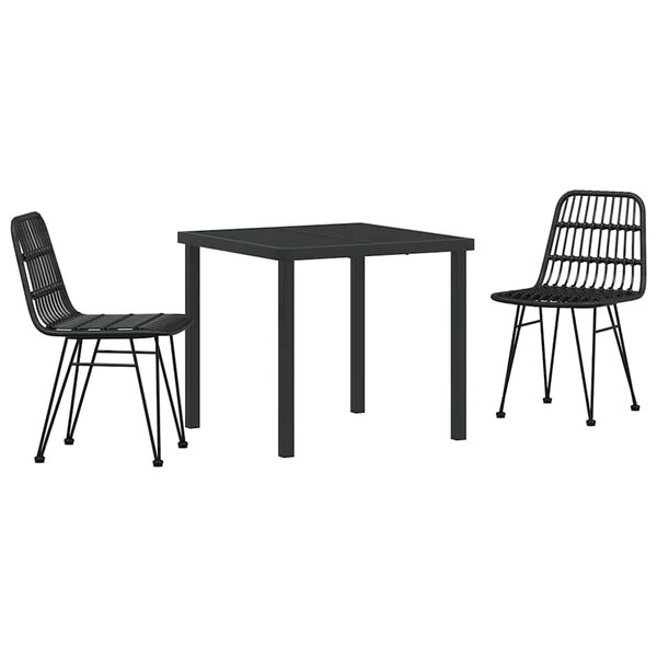 vidaXL Ensemble de salle à manger pour jardin 3 Pièces Noir Poly rotin