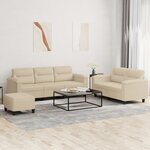 vidaXL Ensemble de canapés 3 Pièces avec coussins crème tissu microfibre