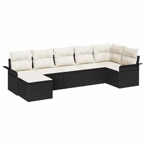 vidaXL Ensemble de canapé de jardin avec coussin 7 Pièces Noir polyrotin