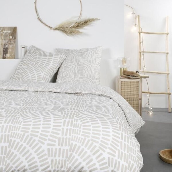 Parure de lit beige motif ethnique 260 x 240 cm