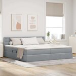 vidaXL Lit de rangement LED avec matelas Gris clair 200 x 200 cm Tissu
