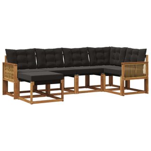 vidaXL Ensemble de canapés d'extérieur 6 pc Naturel et noir