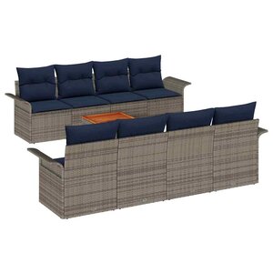 vidaXL Ensemble de canapé de jardin avec coussin 9 Pièces Gris polyrotin