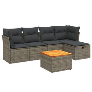 vidaXL Salon de jardin 6 Pièces avec coussins gris résine tressée