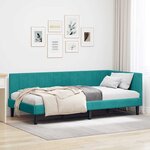 vidaXL Cadre de lit d'angle Turquoise 90 cm x 190 cm Velours