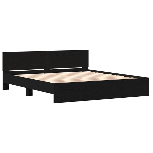 vidaXL Cadre de lit avec tête de lit en chêne noir  180 x 200 cm en bois d'ingénierie