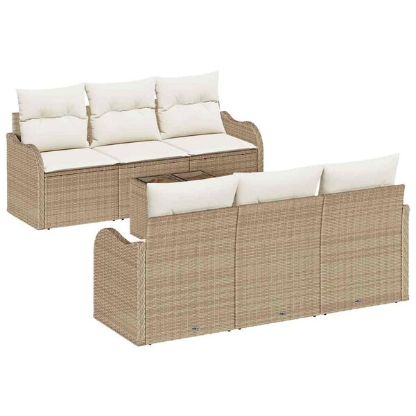 vidaXL Ensemble de canapé de jardin 7 Pièces Beige  Crème 55 x 55 x 37 cm