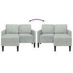 vidaXL Canapé 2 places avec méridienne en L gris clair 125 cm velours