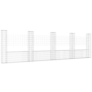vidaXL Panier de gabion en forme de U avec 5 poteaux Fer 500x20x150 cm