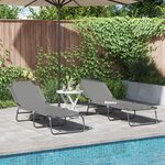 vidaXL Chaise longue pliante 2 Pièces portable en tissu Oxford gris 600D