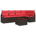 vidaXL Ensemble de canapé de jardin avec coussin 6 Pièces Marron et rouge